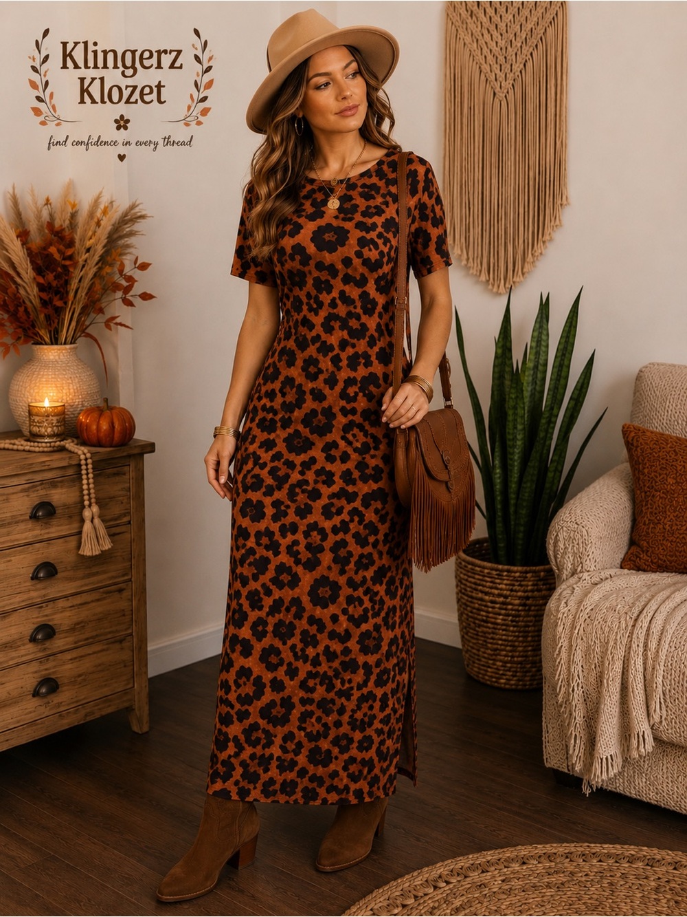 Animal Print Maxi Dress in Orange and Black